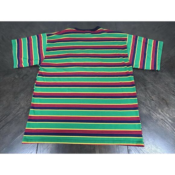 Vintage Tommy Hilfiger T-Shirt Striped Green Blue Red Y2K Tee Men's XL USA Made - Picture 8 of 9
